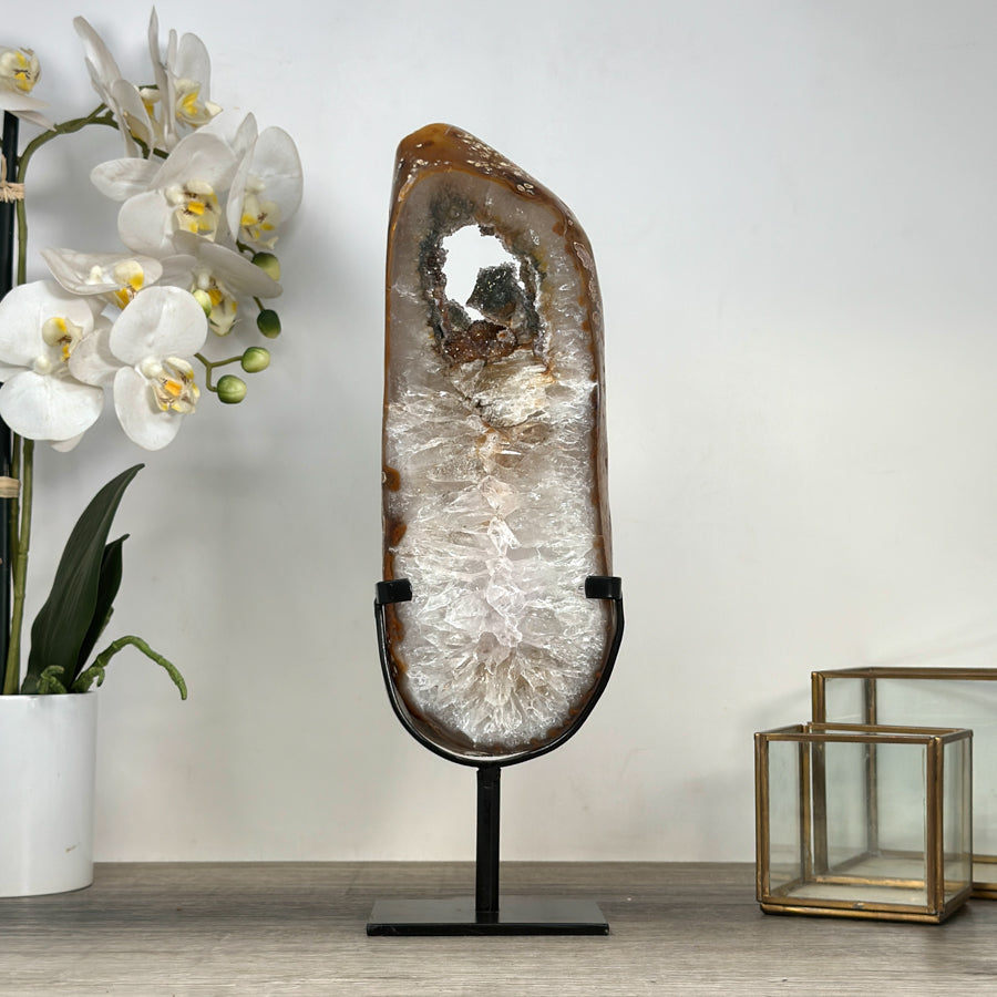 Large Natural Quartz Slice with Metallic Stand - MWS2248