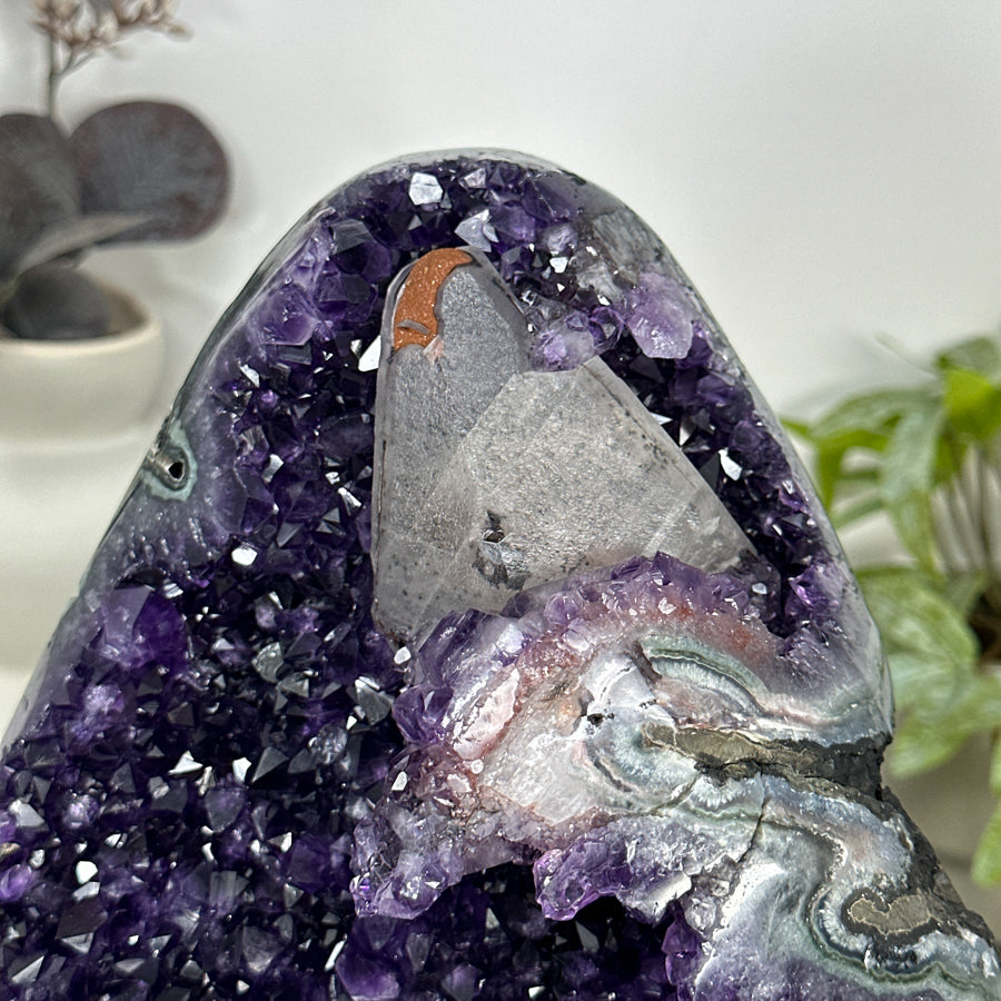 Unique Large Amethyst Stone with Huge Calcite Crystal Specimen - MWS3086