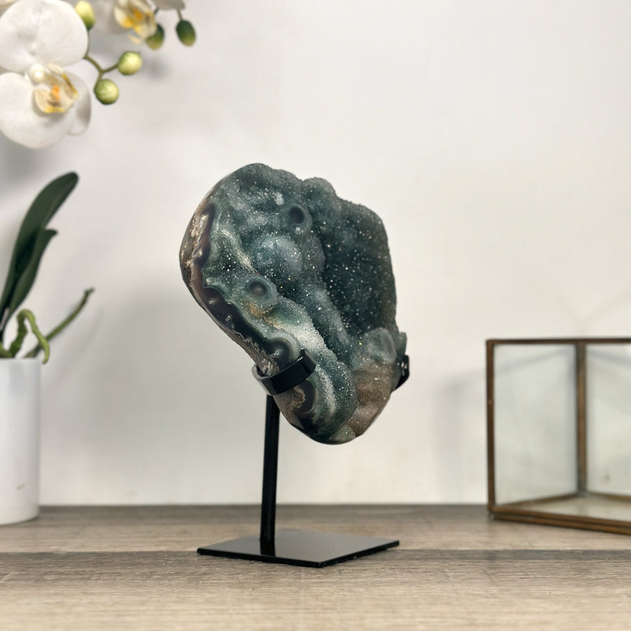 Green Druzy Crystal Natural Formation – Unique Mineral Display Piece - MWS2794