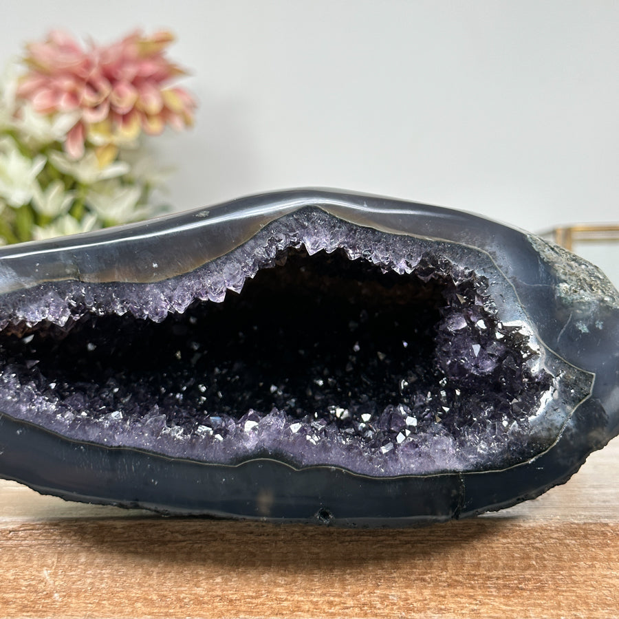 Amethyst &amp; Agate Stone Geode with Crystal Cavity - STGE0004