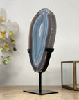 Decorative Blue Agate Slice with Metal Base – Natural Polished Stone from Uruguay - MWS2003