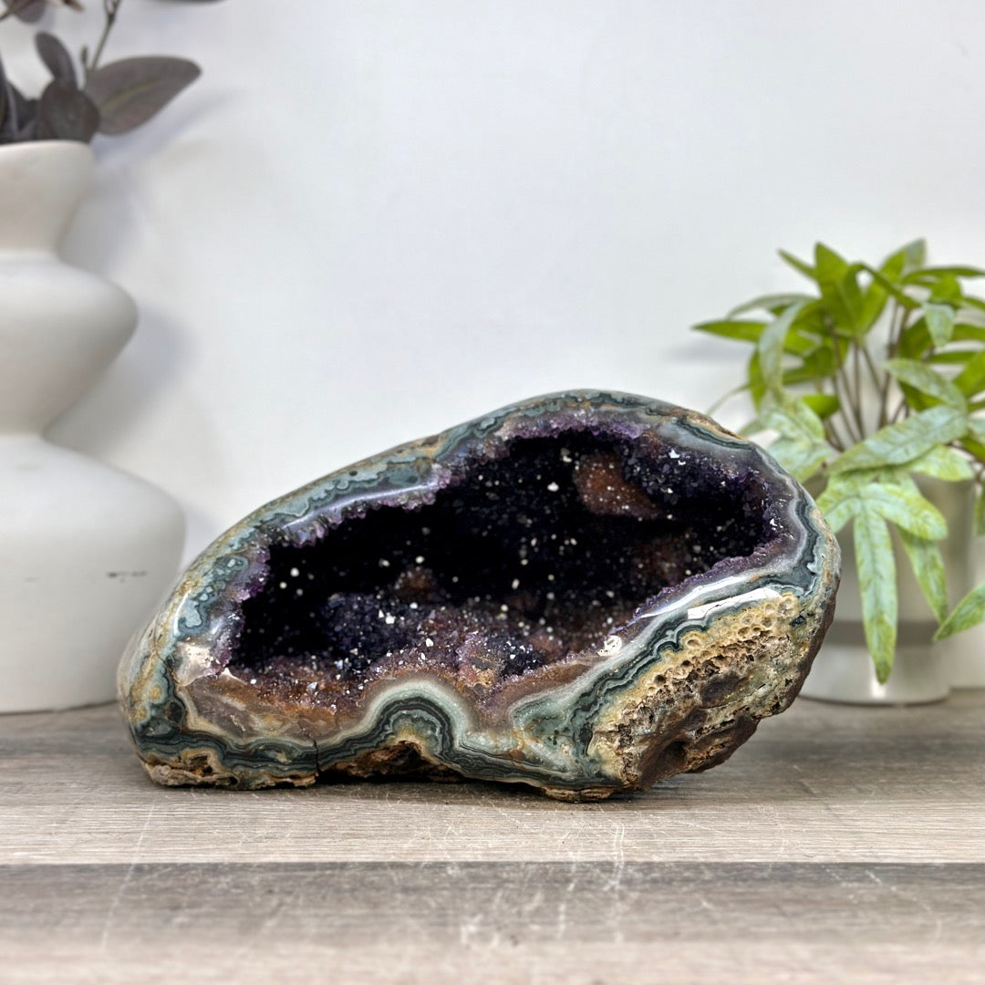 Natural Amethyst Druzy &amp; Jasper Geode - STGE0115
