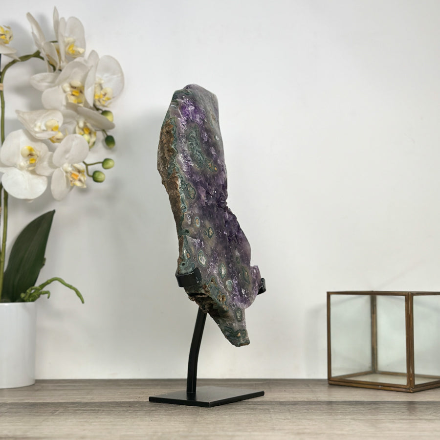 Amethyst Leaf Carving on Stand with Deep Purple Crystals - MWS2813