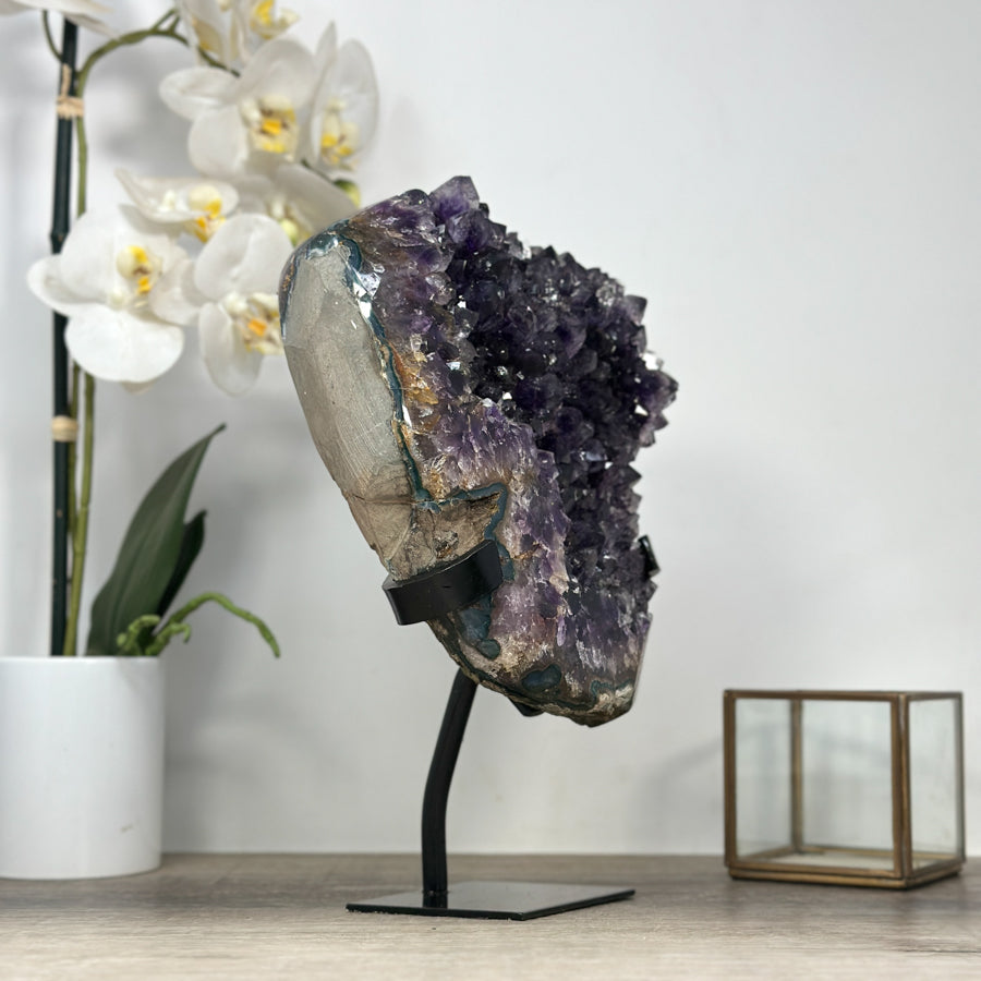 Beautiful Natural Amethyst Crystal Cluster, Metal Stand included - MWS2096