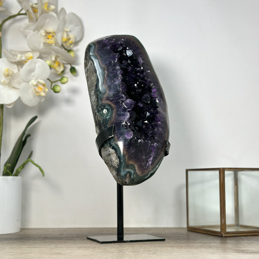 Large Deep Purple Amethyst Geode on Metal Stand – Statement Crystal for Home Décor - MWS2537
