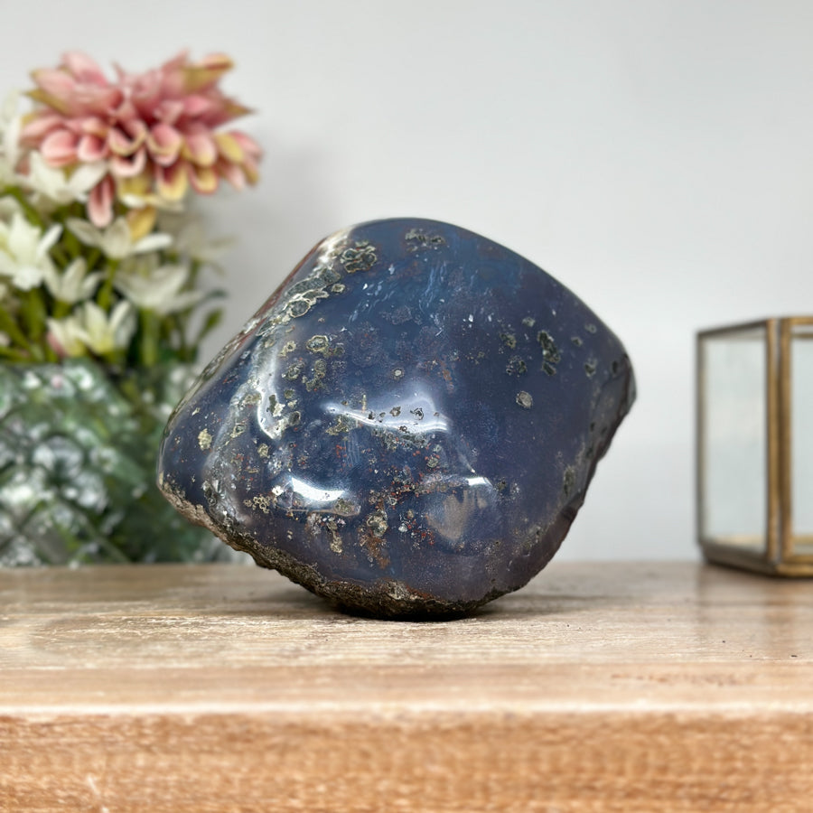 Amethyst &amp; Blue Banded Agate Stone Geode with Druzy Cavity - STGE0005