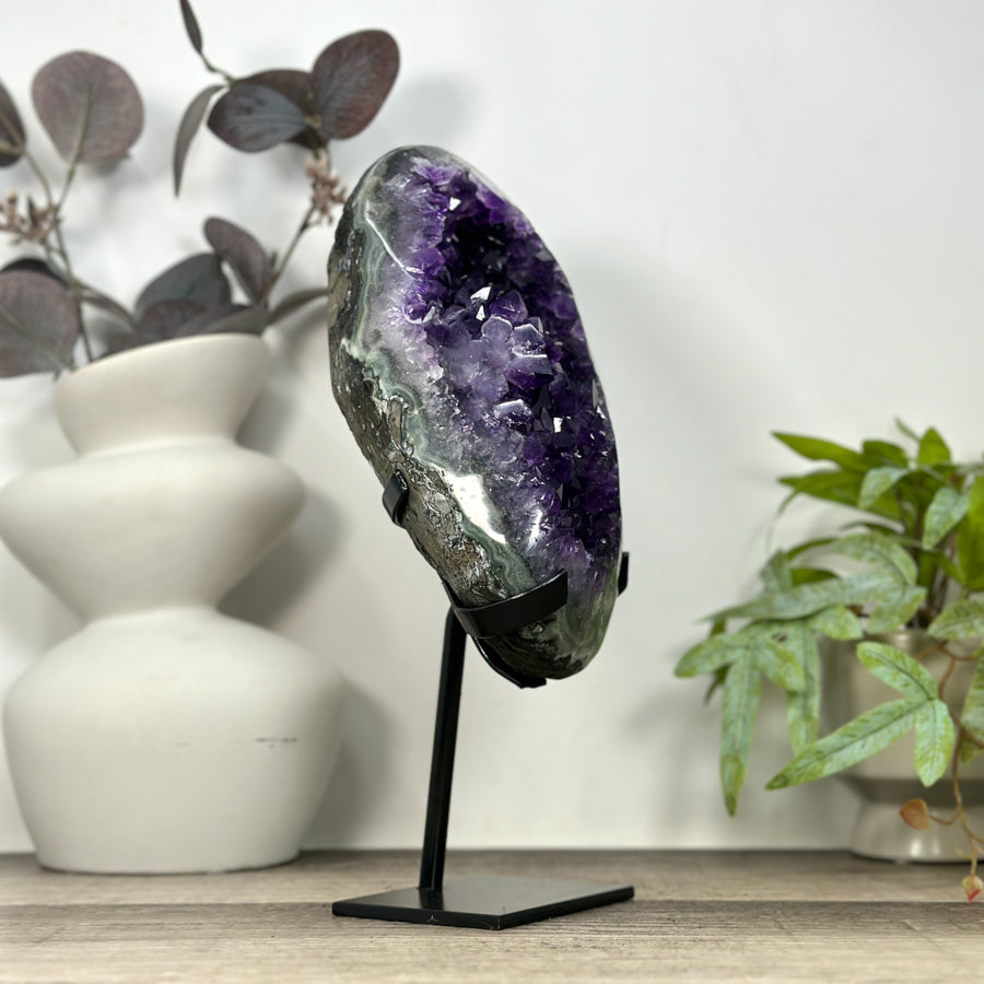 Deep Purple Natural Amethyst Geode with Jasper Shell - MWS3219