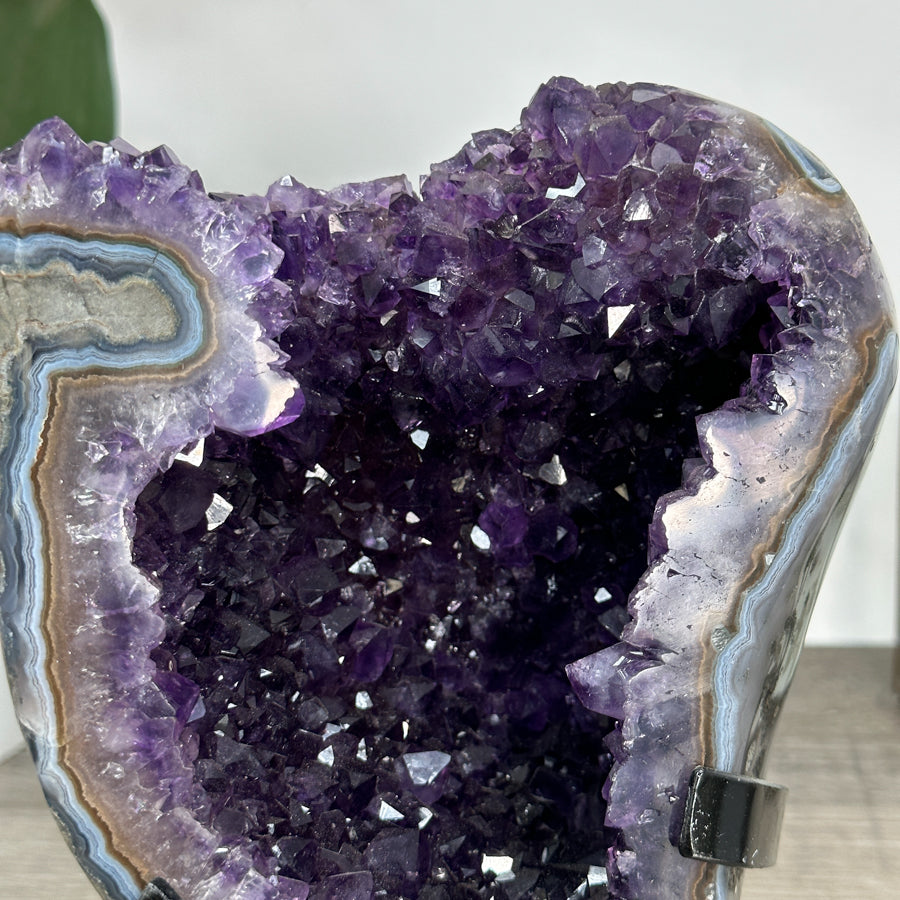 Uruguayan Amethyst Geode with Deep Purple Crystals &amp; Agate Shell - MWS2893