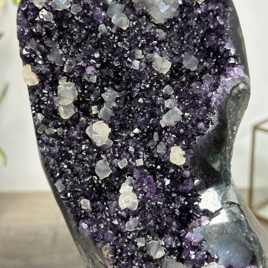 Natural Amethyst with Calcite Inclusions on Metal Stand - MWS2489