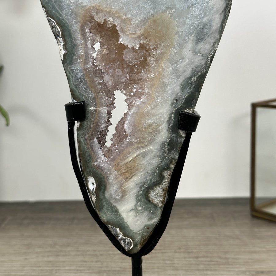 Natural Quartz Stone Slice on Metal Stand - MWS3003