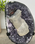 Amethyst with Calcite Inclusion on Metal Stand – Natural Display Piece - MWS2404