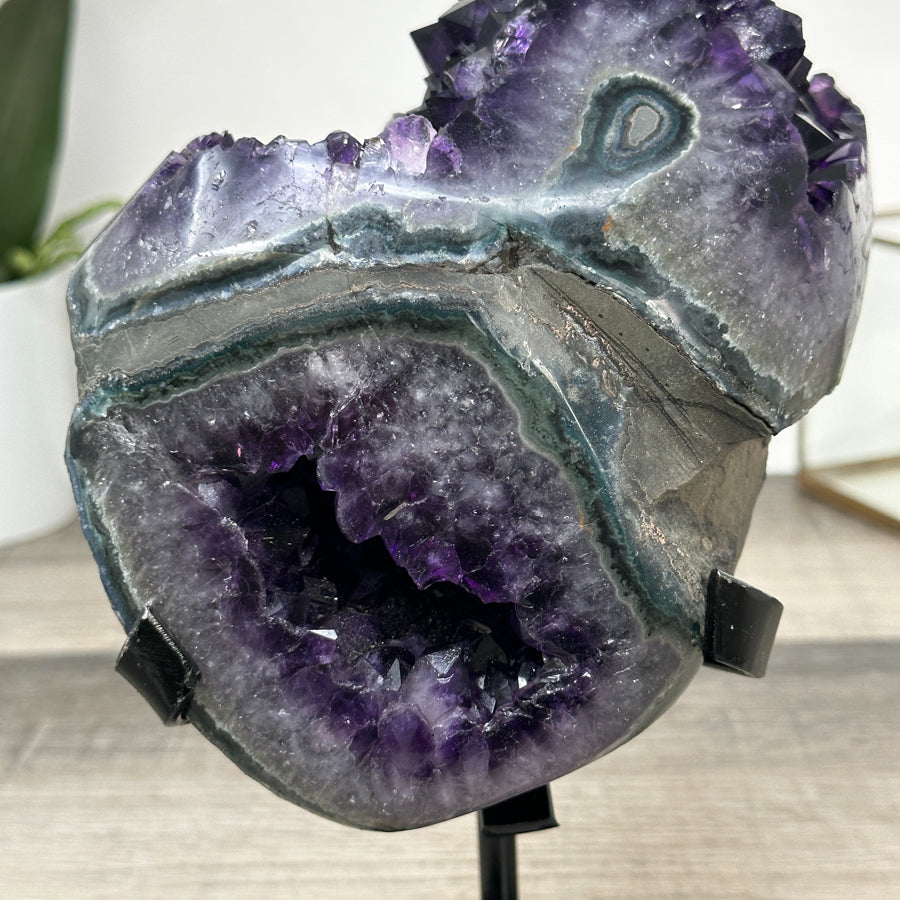 Amethyst Geode with Deep Purple and Green Bands – Natural Display Piece on Stand - MWS2817