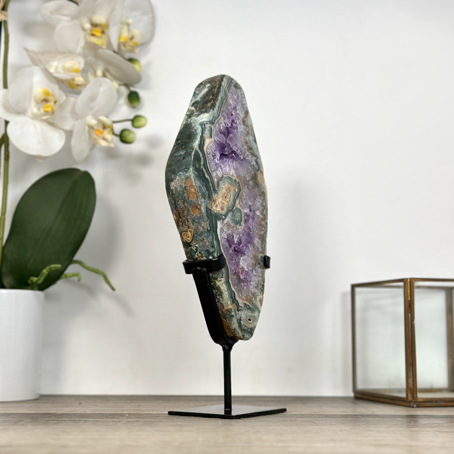 Amethyst, Quartz &amp; Green Jasper Slice on Metal Stand - MWS2924