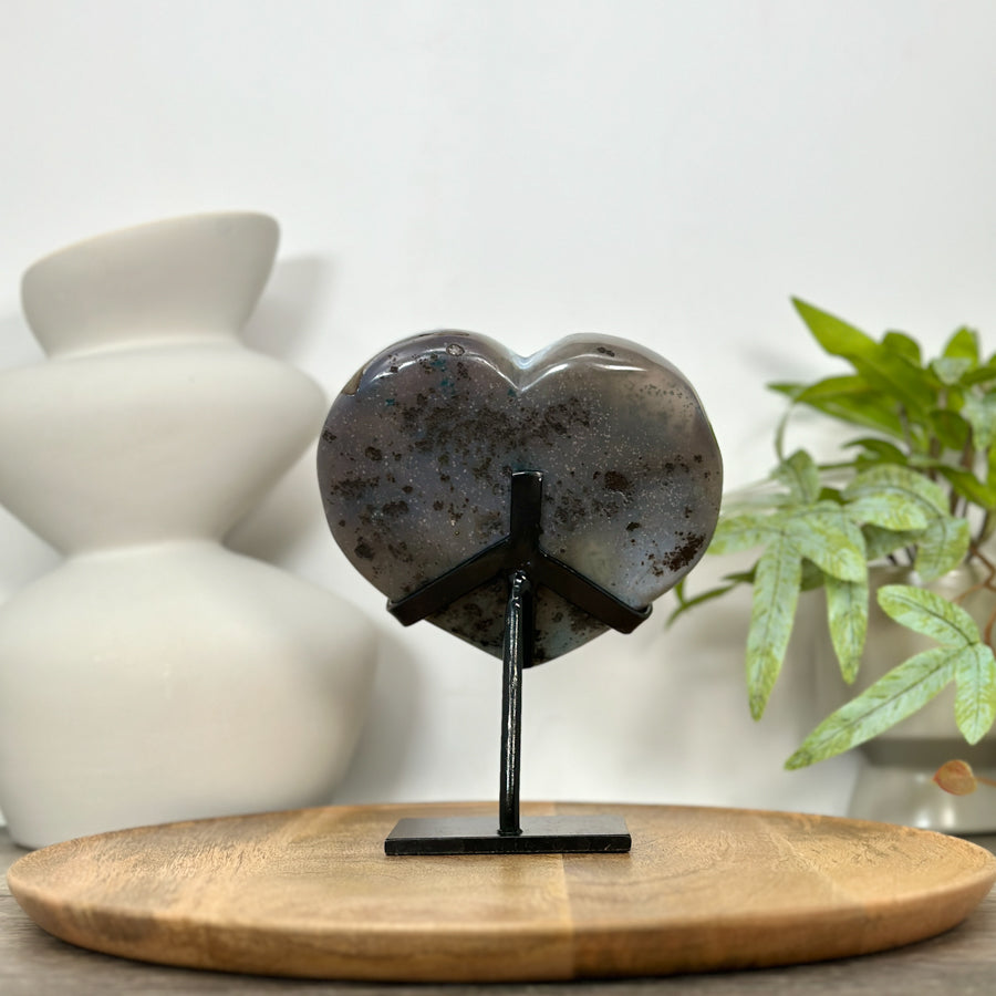 Blue Agate &amp; Quartz Druzy Stone Heart - HST0350
