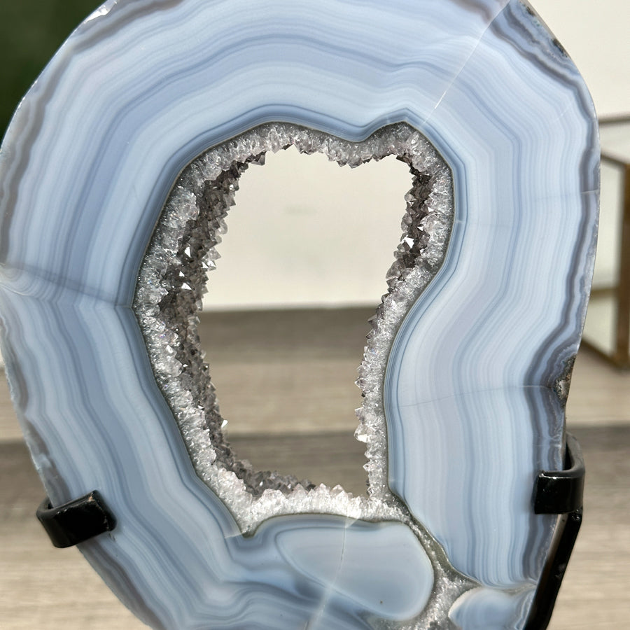 Natural Blue Banded Agate Portal with Metallic Stand - MWS2916