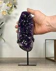 Deep Purple Amethyst Geode From Uruguay on Metal Stand – Premium Crystal Accent for Living Room Decor - MWS2496