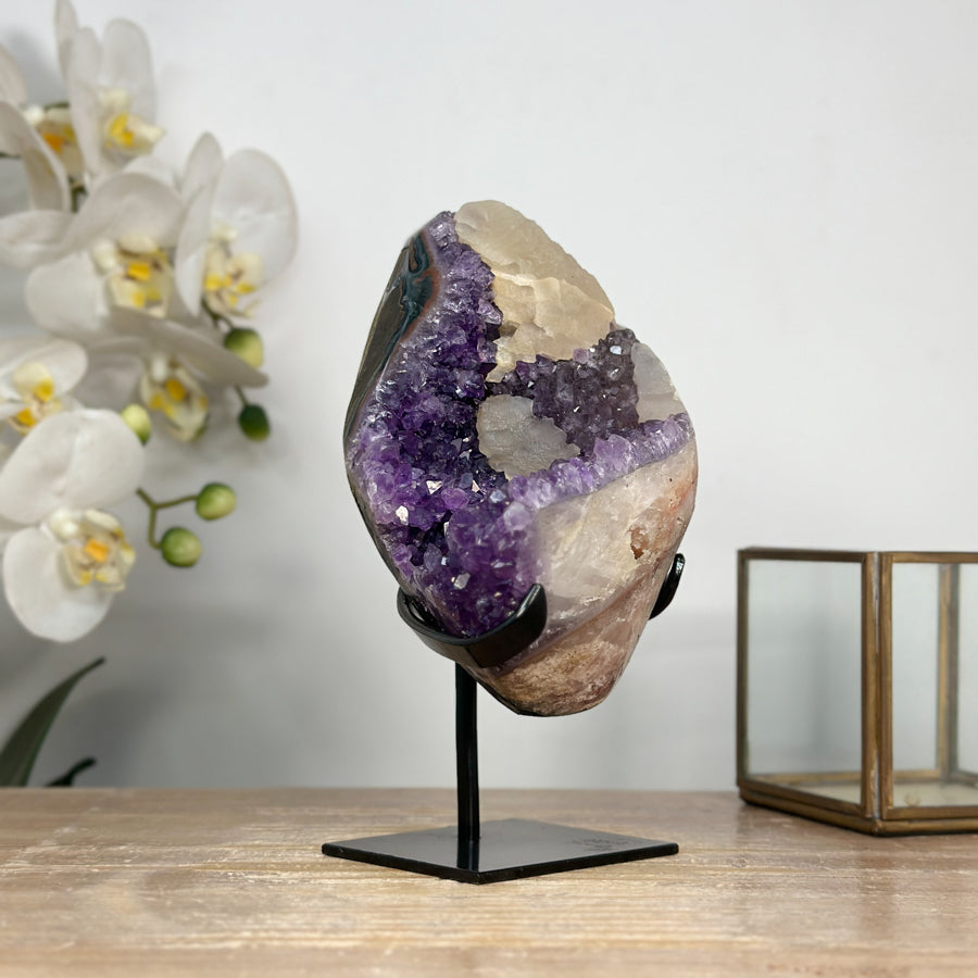 Natural Calcite &amp; Amethyst Specimen, Stand Included - MWS1964