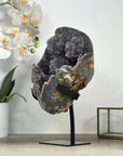 Natural Amethyst Druzy Crystal Geode, Metallic Stand Included - MWS2093