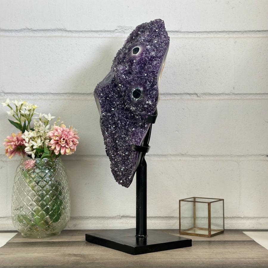 Huge Natural Uruguayan amethyst Cluster with Stalactite Eyes on Metal Stand - MWS2996