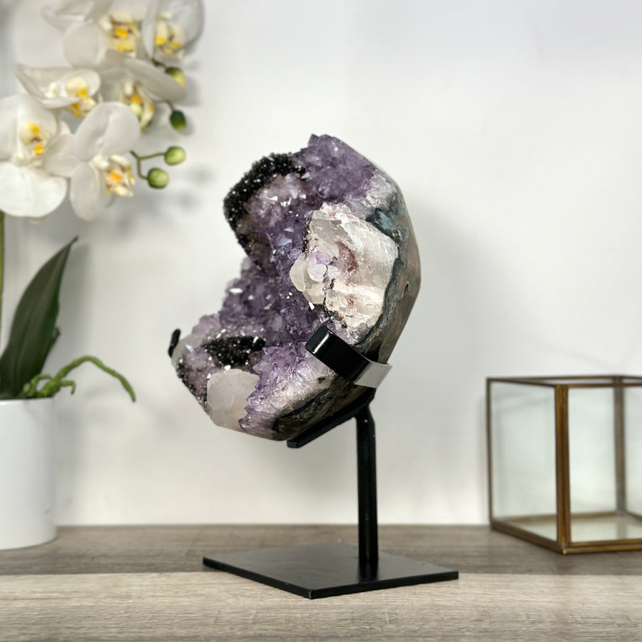 Natural Amethyst Cluster with Back Hematite &amp; Calcite Crystal Formation - MWS2706
