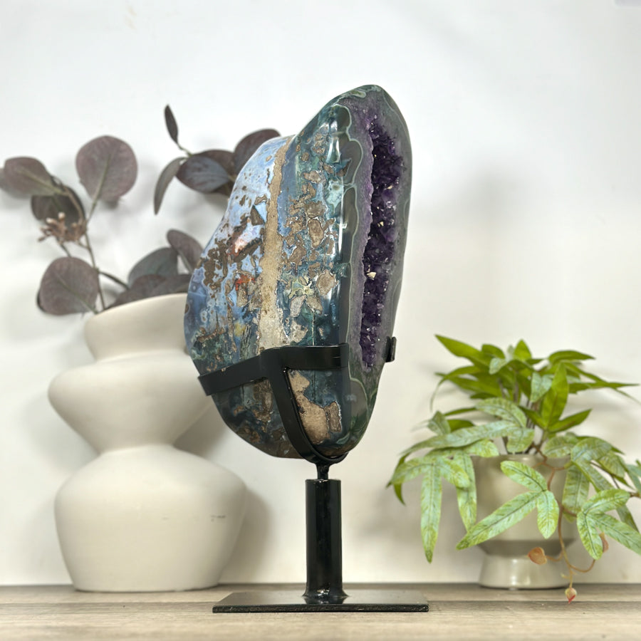 Unique Double Amethyst &amp; Agate Geode with Rotary Stand - MWS3176