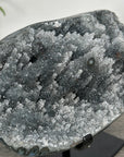 Gray Druzy Quartz Specimen on Metal Stand – Unique Crystal Display for Meditation Space Decor - MWS2712