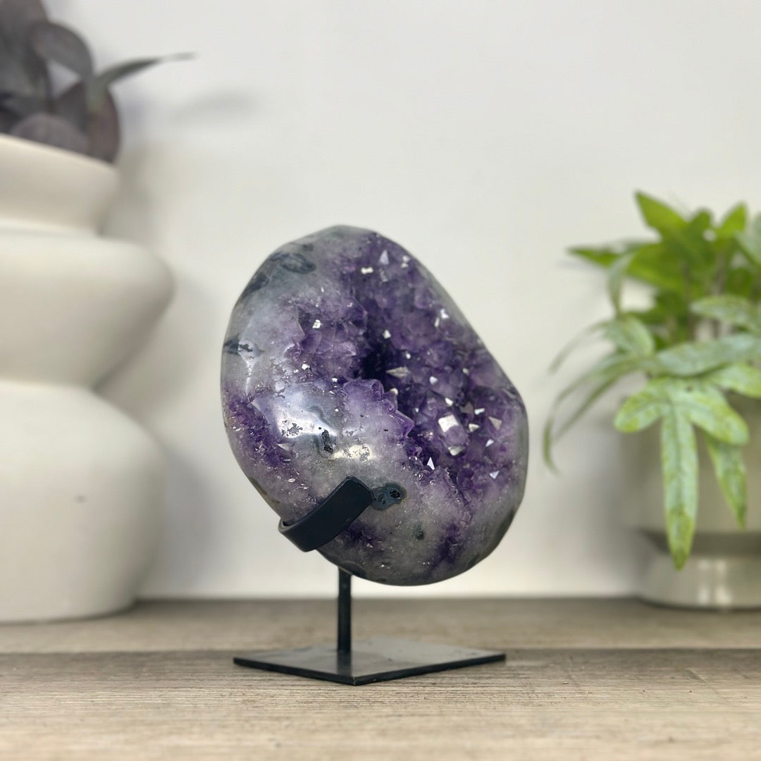 Natural Uruguayan Amethyst Geode on Metal Stand - MWS3331