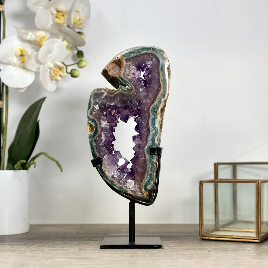 Unique Natural Green Jasper &amp; Amethyst Slice Portal - MWS2244