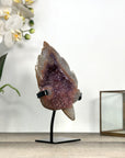 Pink Amethyst Stone Leaf Carving - Metal Stand Included - MWS2805