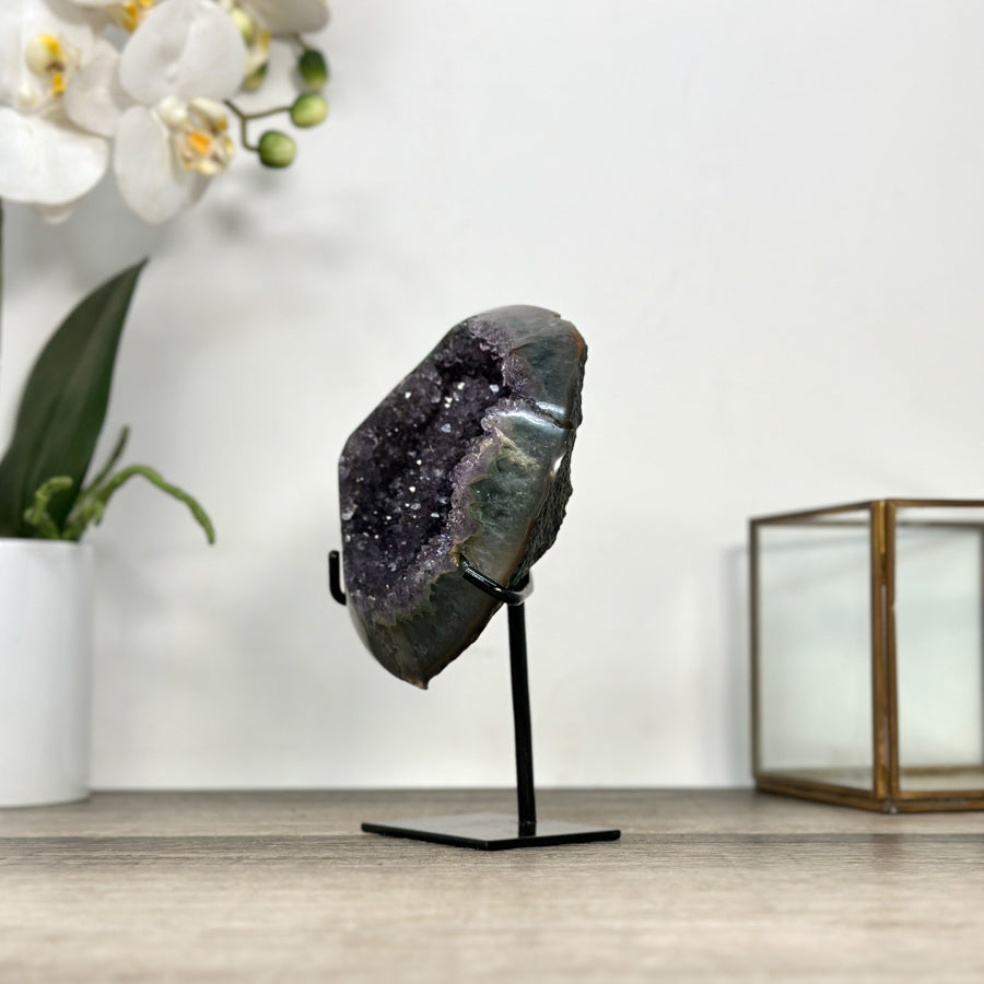 Amethyst Geode on Stand with Calcite Formation - MWS2864