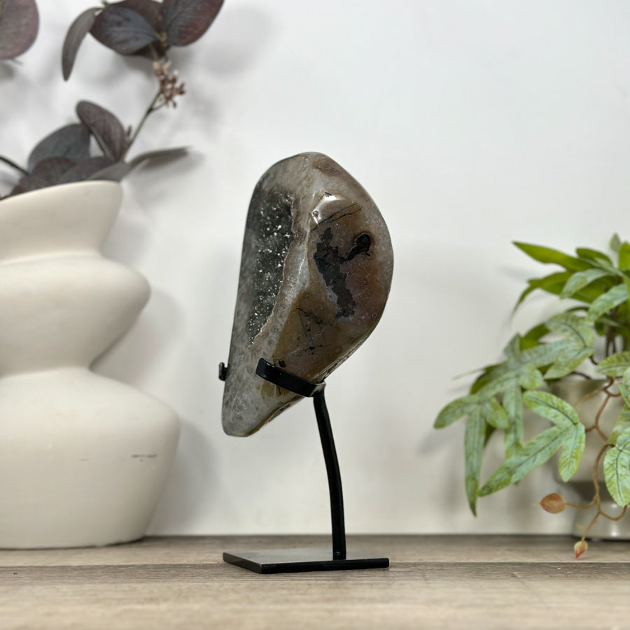 Natural Green Quartz Geode on Metal Stand - MWS3183