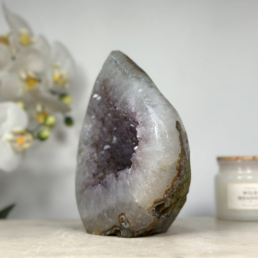 Amethyst &amp; Quartz Stone Flame Carving - FST0141