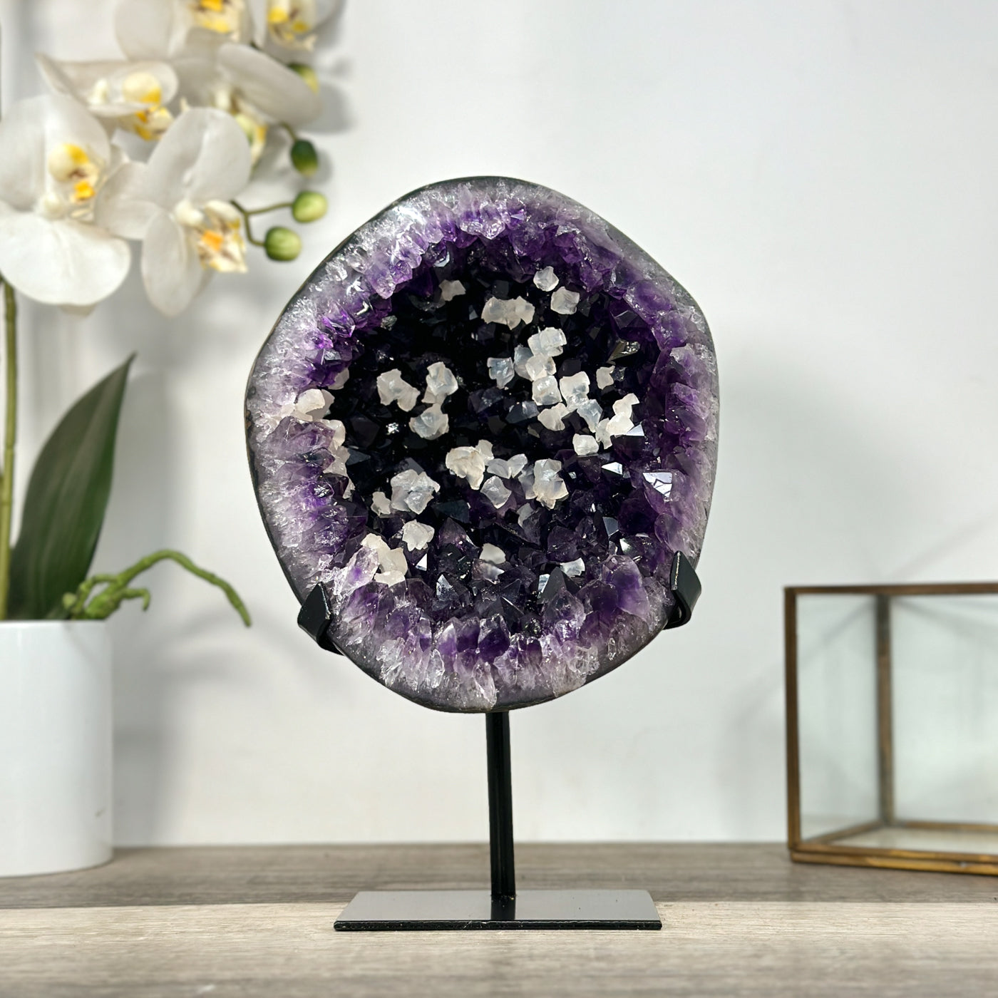 Amethyst Geode with Calcite Crystal Highlights for Home Decor - MWS2682
