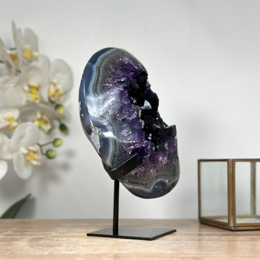 Deep Purple Amethyst Geode with Stunning Blue Banded Agate Shell - MWS1813