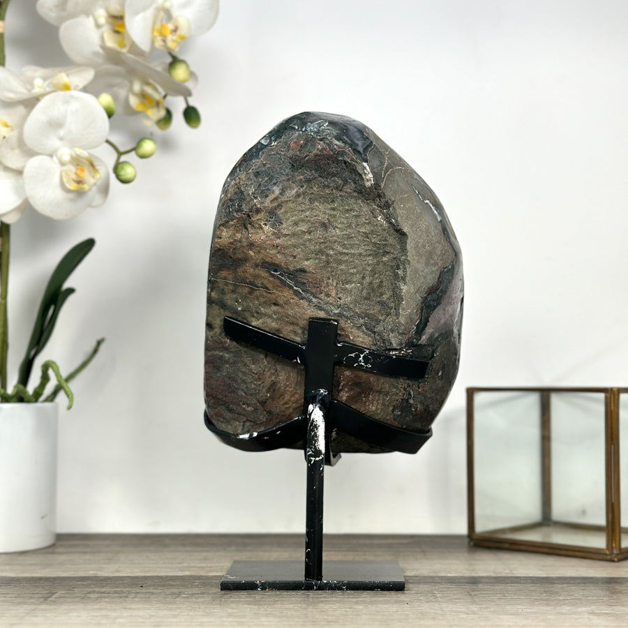 Natural Large Amethyst Geode with Shinny Crystals on Metal Stand - MWS2797