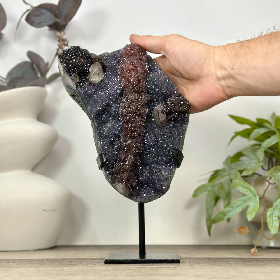 Unique Natural Amethyst, Calcite &amp; Hematite Crystal Specimen - MWS3188