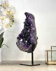Large Deep Purple Amethyst Cluster on Metal Stand – Statement Crystal for Home Décor - MWS2395