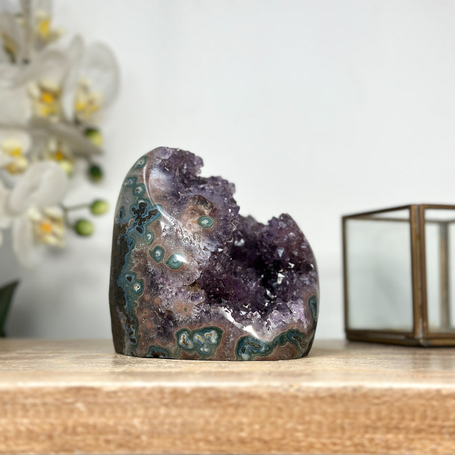 Uruguayan Amethyst Geode with Jasper Shell - CBP1143