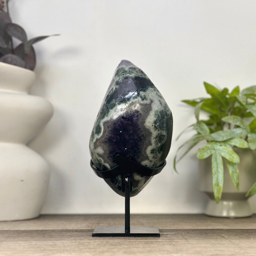 Top Quality Natural Amethyst Geode with Green Japer Shell - MWS3348