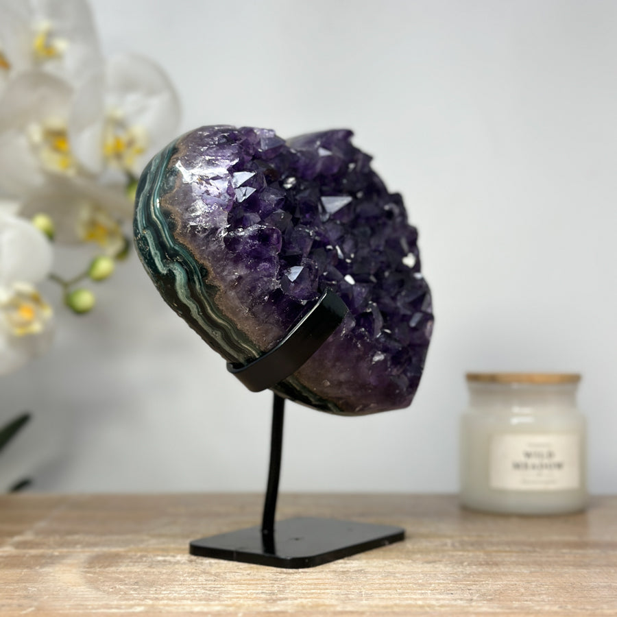 Stunning Natural Amethyst Heart Carving with Metal Stand - HST0226