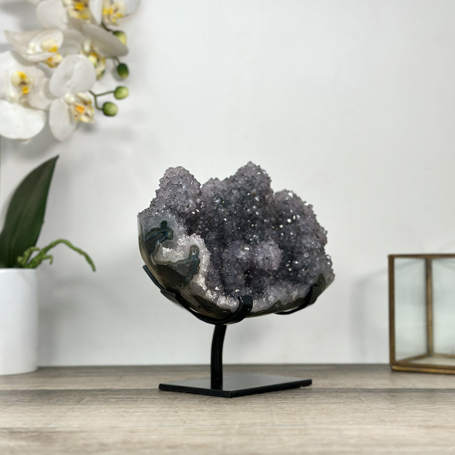 Natural Amethyst Crystal Formation on Handmade Metal Stand - MWS2789