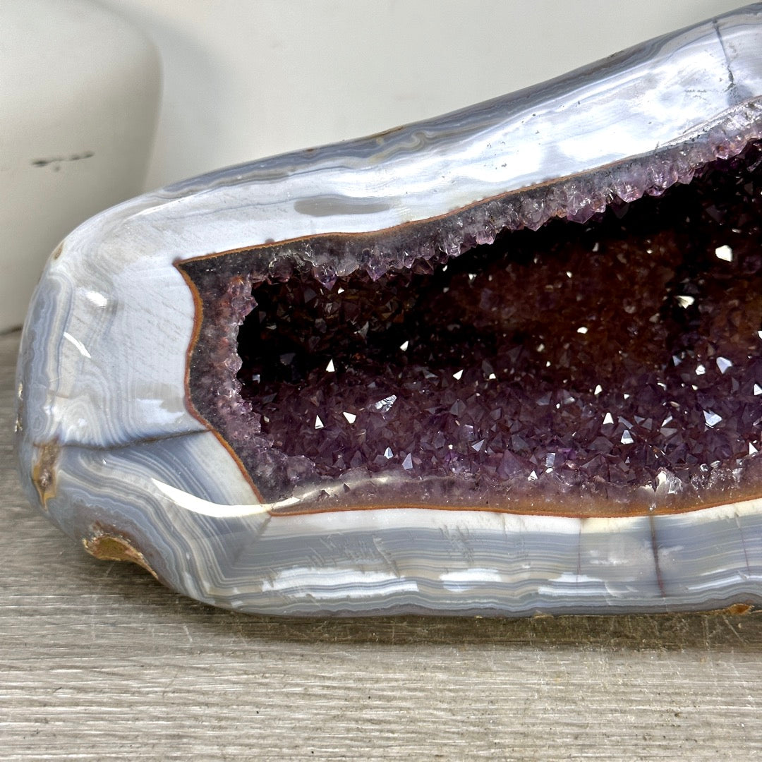 Large Blue Banded Agate &amp; Amethyst Stone Geode - STGE0114