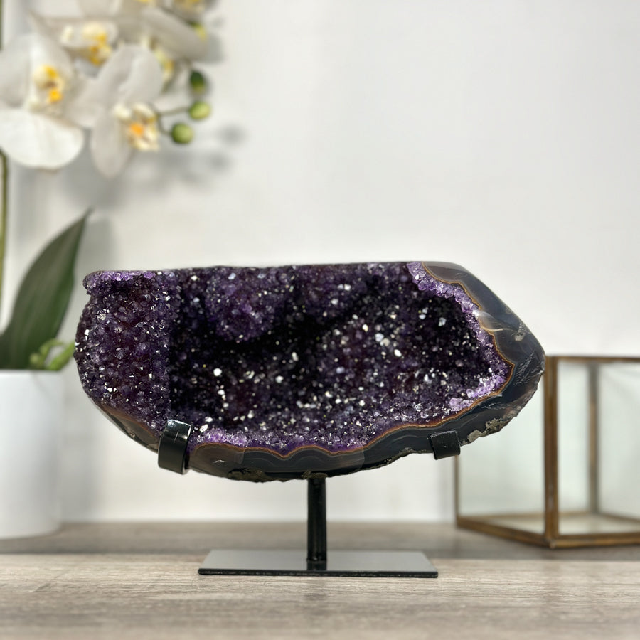 Deep Purple Amethyst Crystal Geode on Stand – Home or Office Decor Display - MWS2628