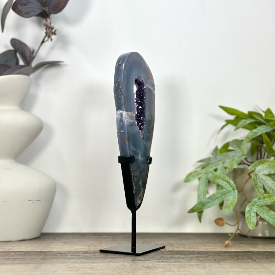 Natural Blue Banded Agate &amp; Amethyst Geode Portal with Stand - MWS3242