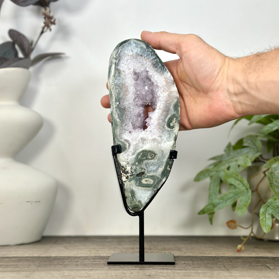 Natural Green Jasper &amp; Quartz Geode Slice Portal - MWS3241