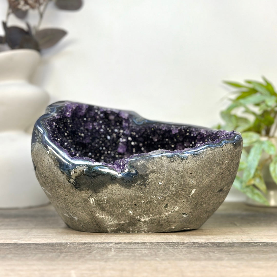 Natural Amethyst Geode with Calcite Crystal Formation - STGE0053