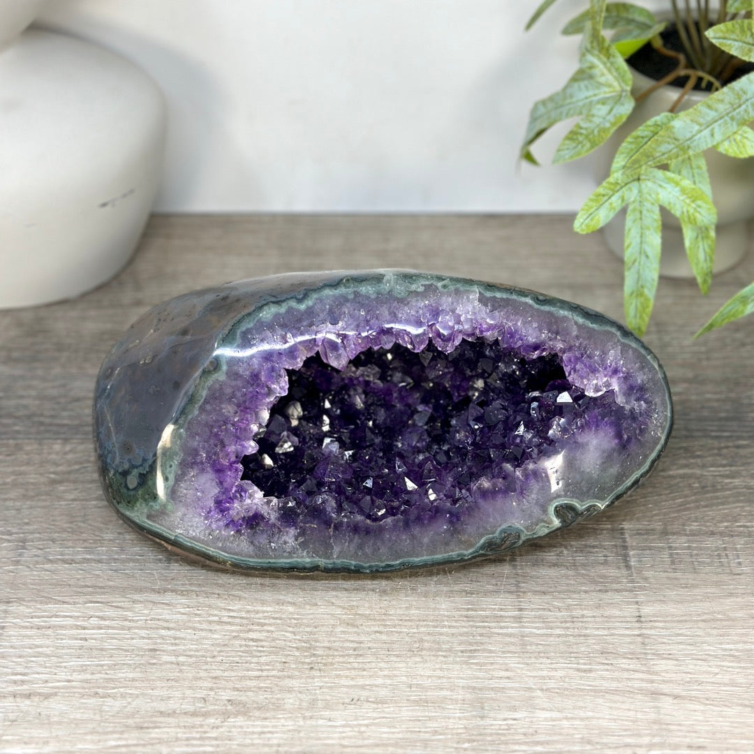 Natural Amethyst Geode with Green Jasper Shell From Uruguay - STGE0113