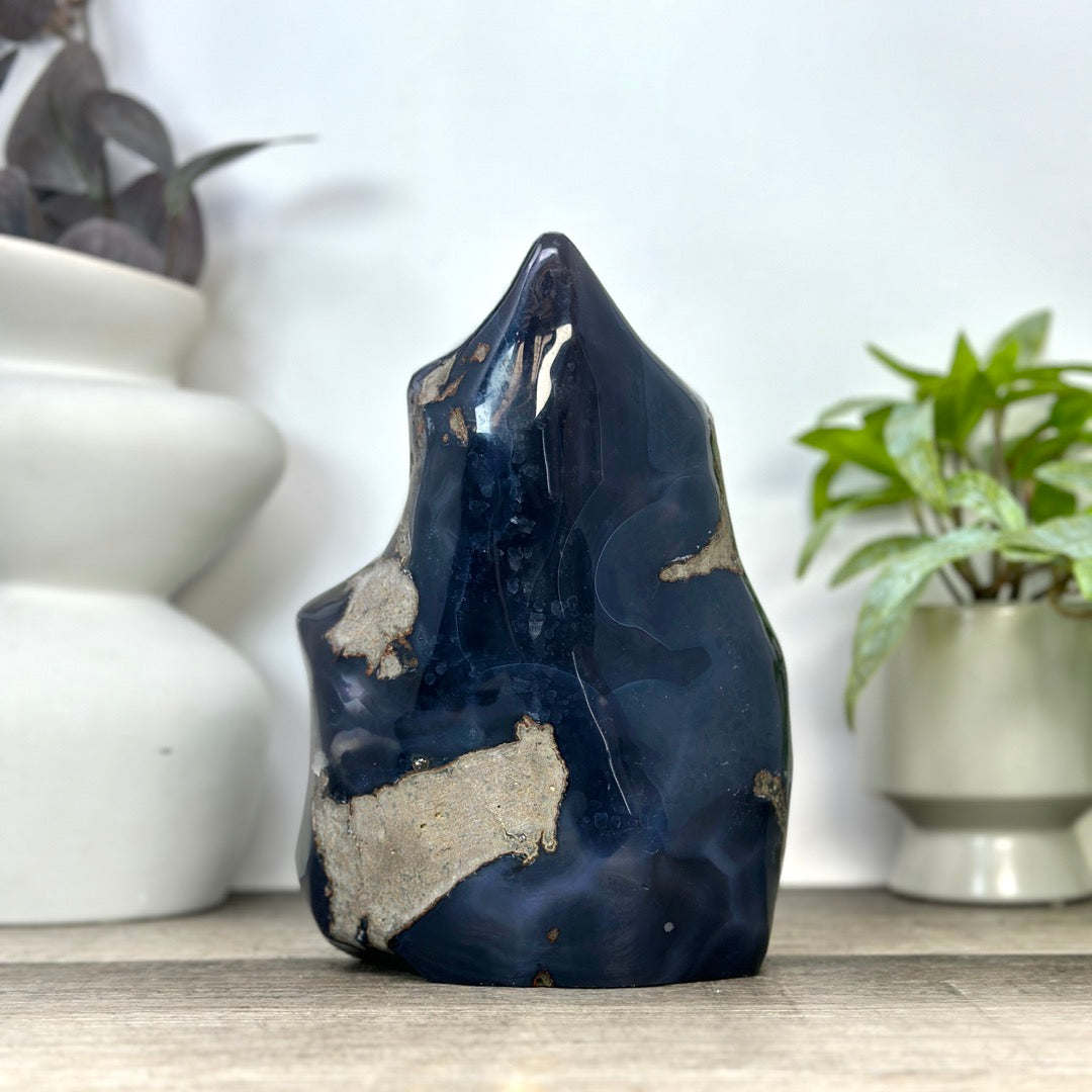 Unique Blue Banded Agate with Pink Amethyst Interior Statement Piece - CBP1397