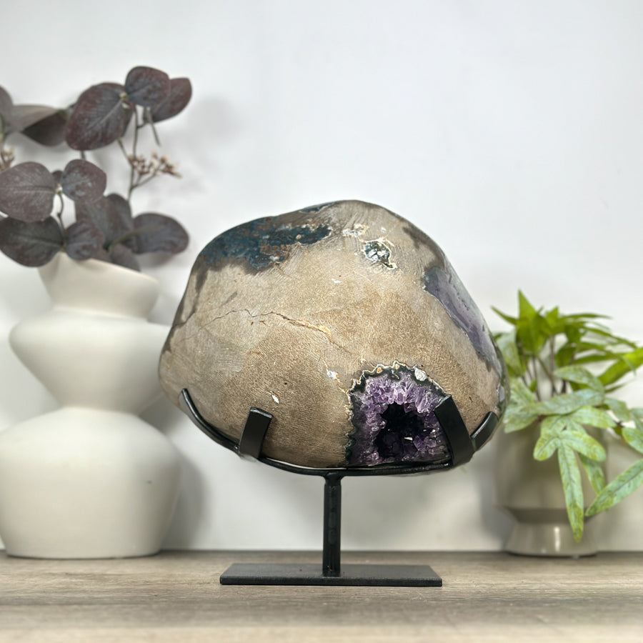 Natural Amethyst Geode with Calcite Crystal Specimen - MWS3088