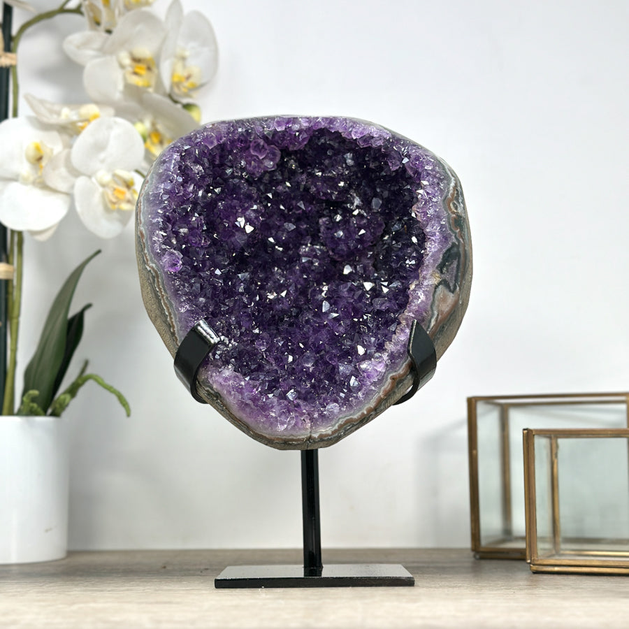Natural Large Amethyst Geode with Black Metal Display - MWS2187